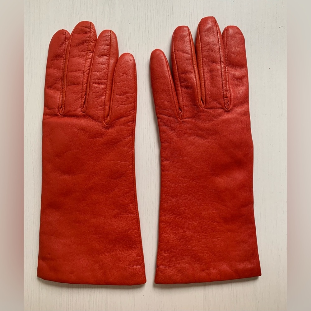 Red Leather Gloves Cashmere Lining Size 7.5 Medium